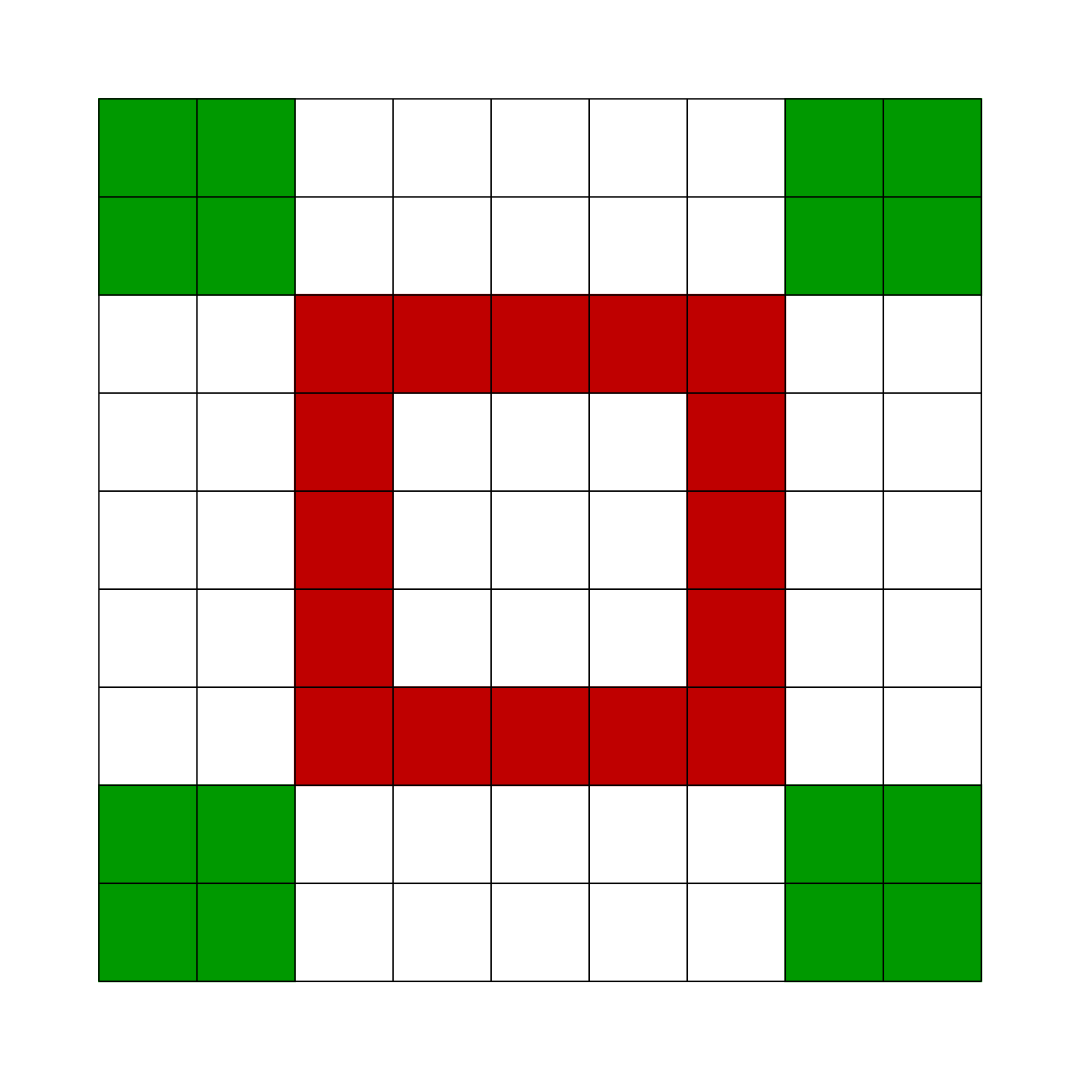 ein leeres Sudoku, in dem einige Kästchen farbig markiert sind