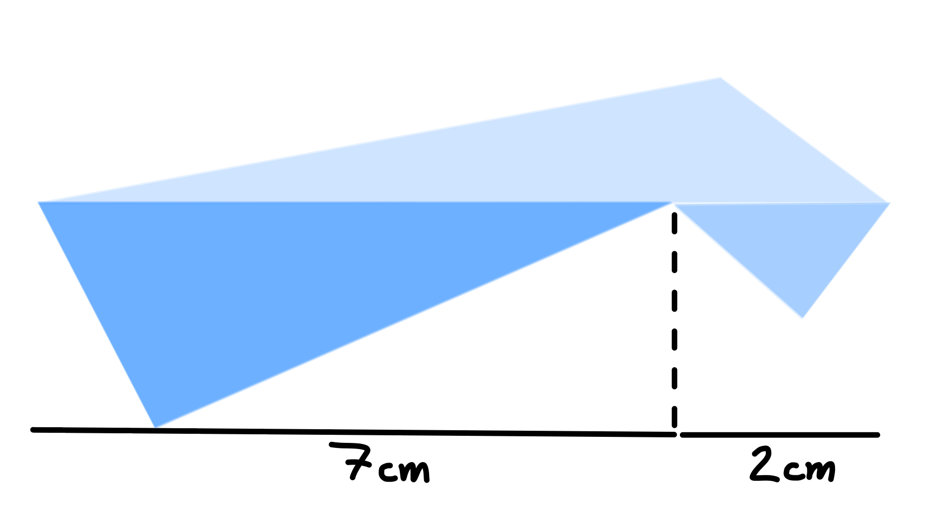 Ein entartetes Dreieck aus gezeichneten Eiszapfen der Längen 2, 7 und 9 cm.